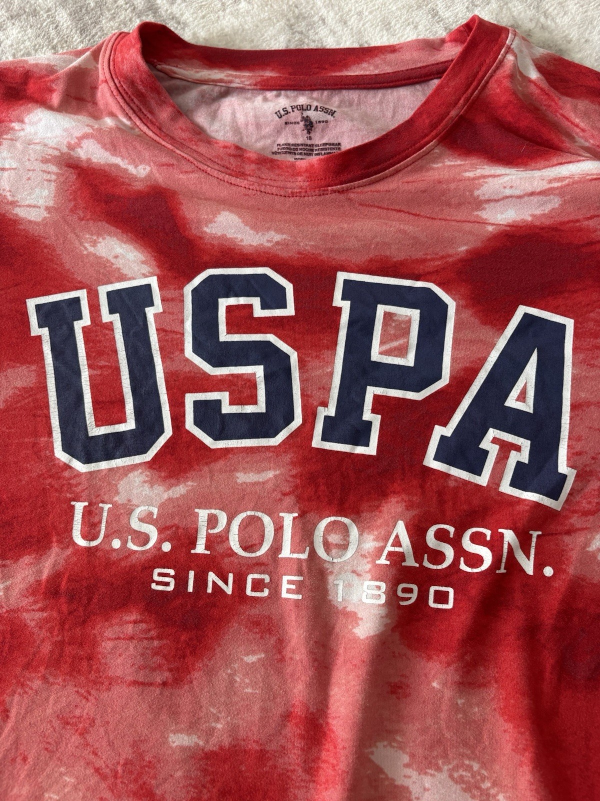 U.S. Polo Assn. Women’s 18 Red/White/Blue Tie-Dye Crew Neck USPA Logo Tee