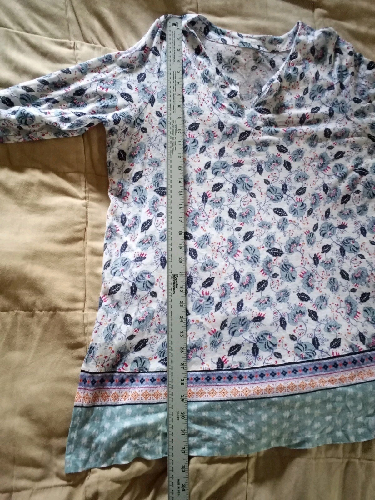 J.Jill Plus Size Love Linen Tunic Top Blouse Size 2X Floral Elbow Length Sleeves