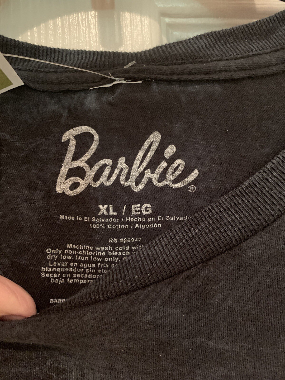 NEW Barbie t shirt women XL short sleeve black with pink lettering