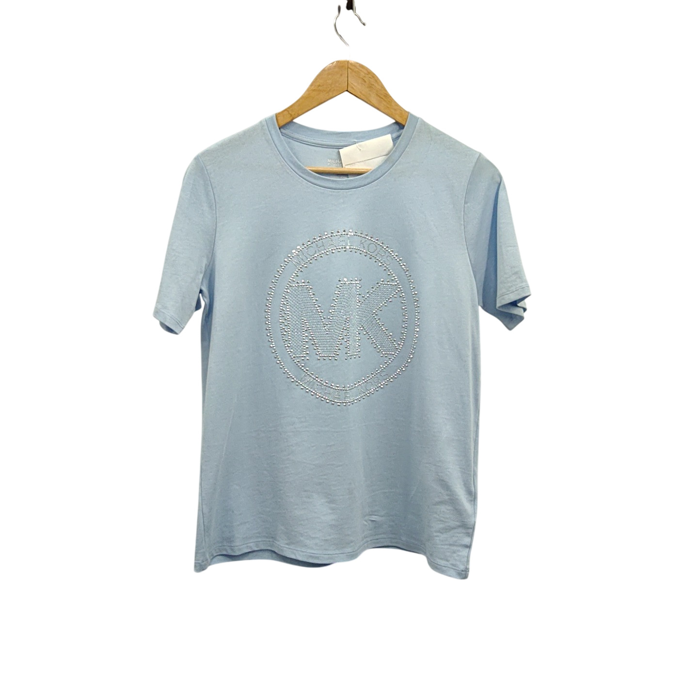 Michael Kors Women Studded Logo Charm Organic Cotton Jersey T-Shirt Pastel Blue