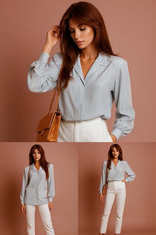 Women Peter Hahn shirt grey silk 40/L/48 #C8B8