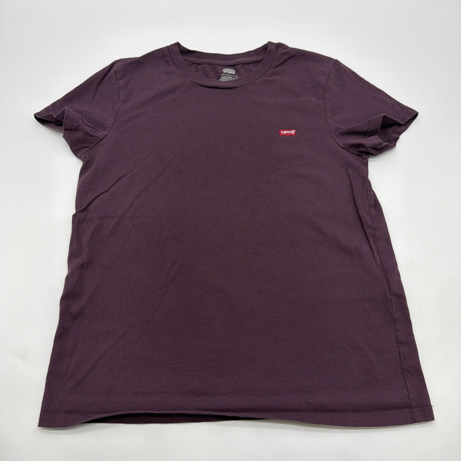 Levis T-shirt Women XS Burgundy Logo Embroidered 100% Cotton.#46183