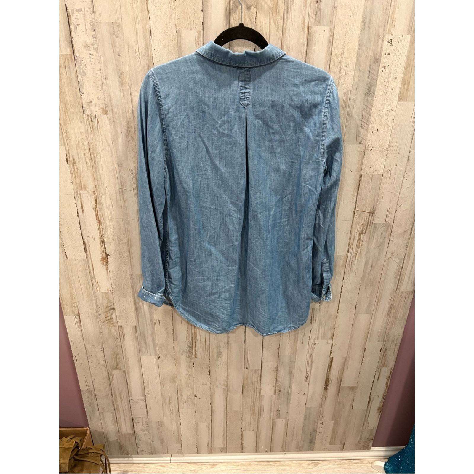 Talbots Blue Denim Button-Front Shirt Flip Cuff Shirt Small Western Cowgirl