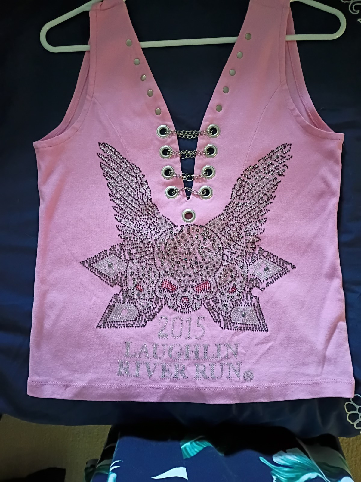 Biker Clothing Co. Inc. Pink XL Sleeveless V-Neck Grommet Graphic Knit Tank