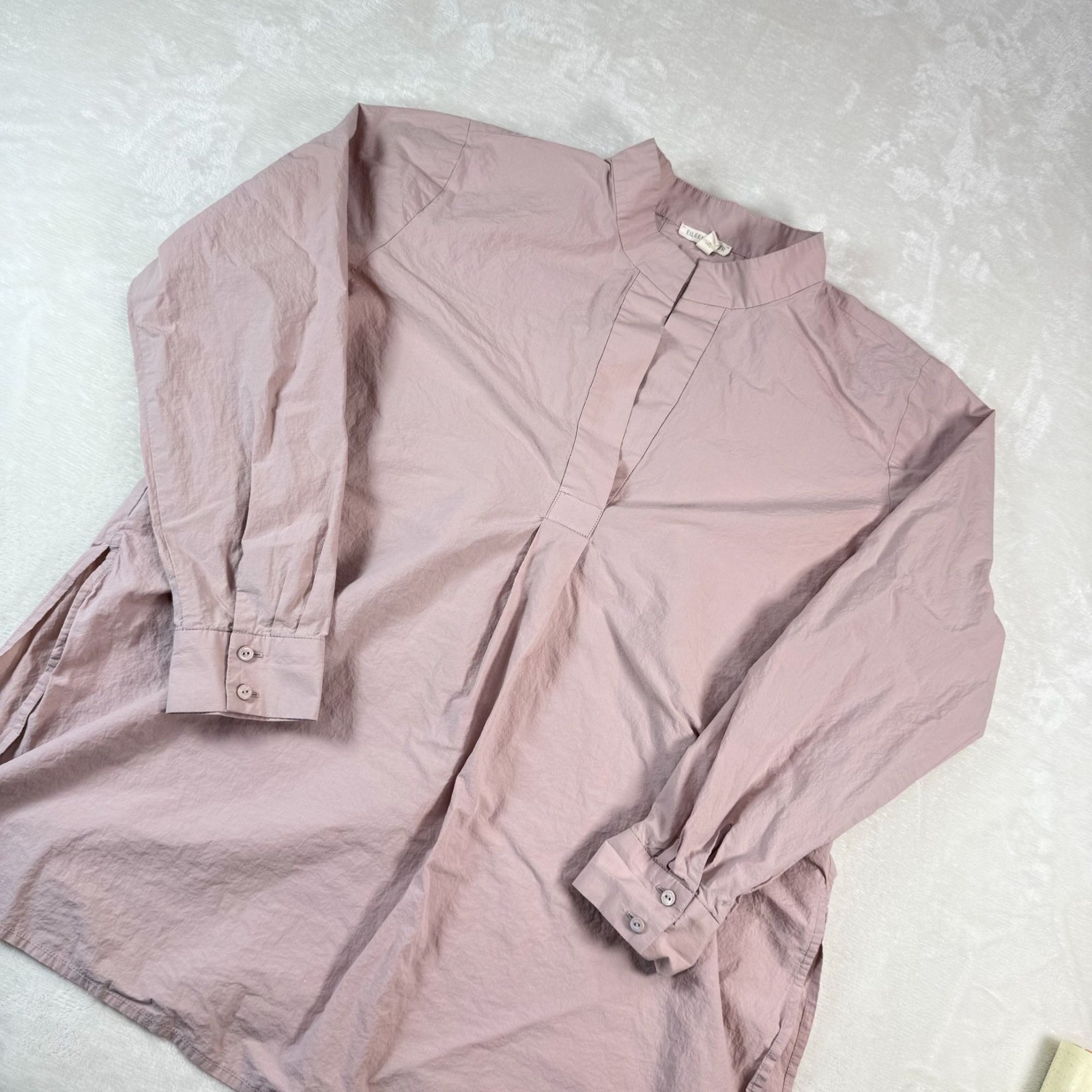 Eileen Fisher Organic Cotton Poplin Opal Stand Up Collar Tunic Top S Coastal