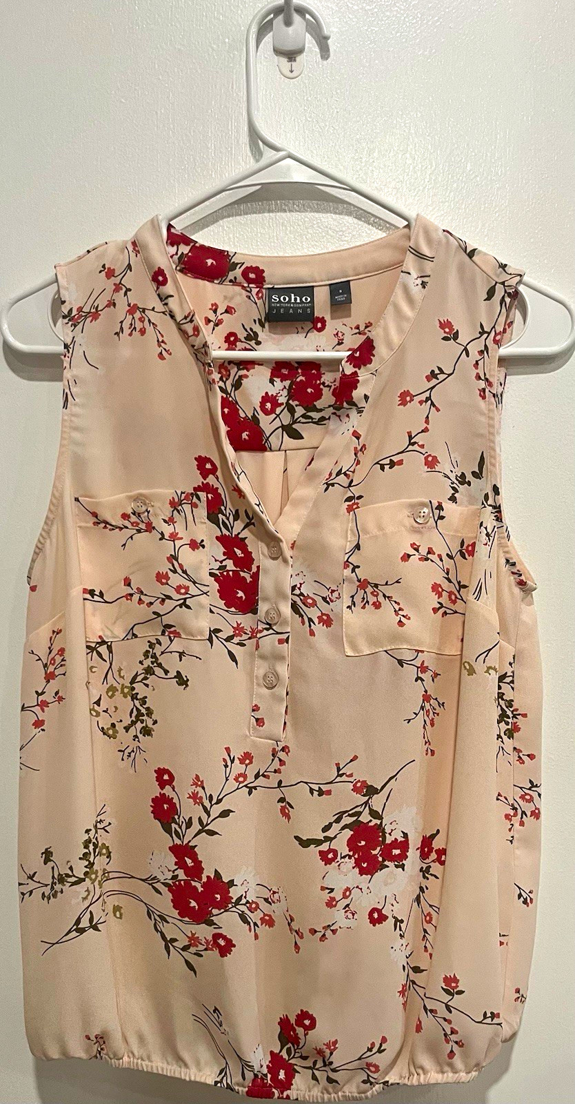 Soho New York & Company Jeans Women’s S Floral V-Neck Sleeveless Button Blouse