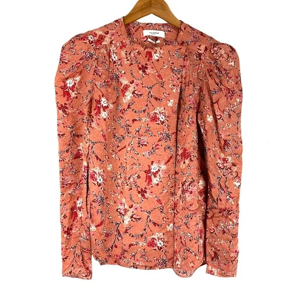Isabel Marant Etoile Benson Printed Long Sleeve Top Pink Papaya sz 36/USA 4 /S