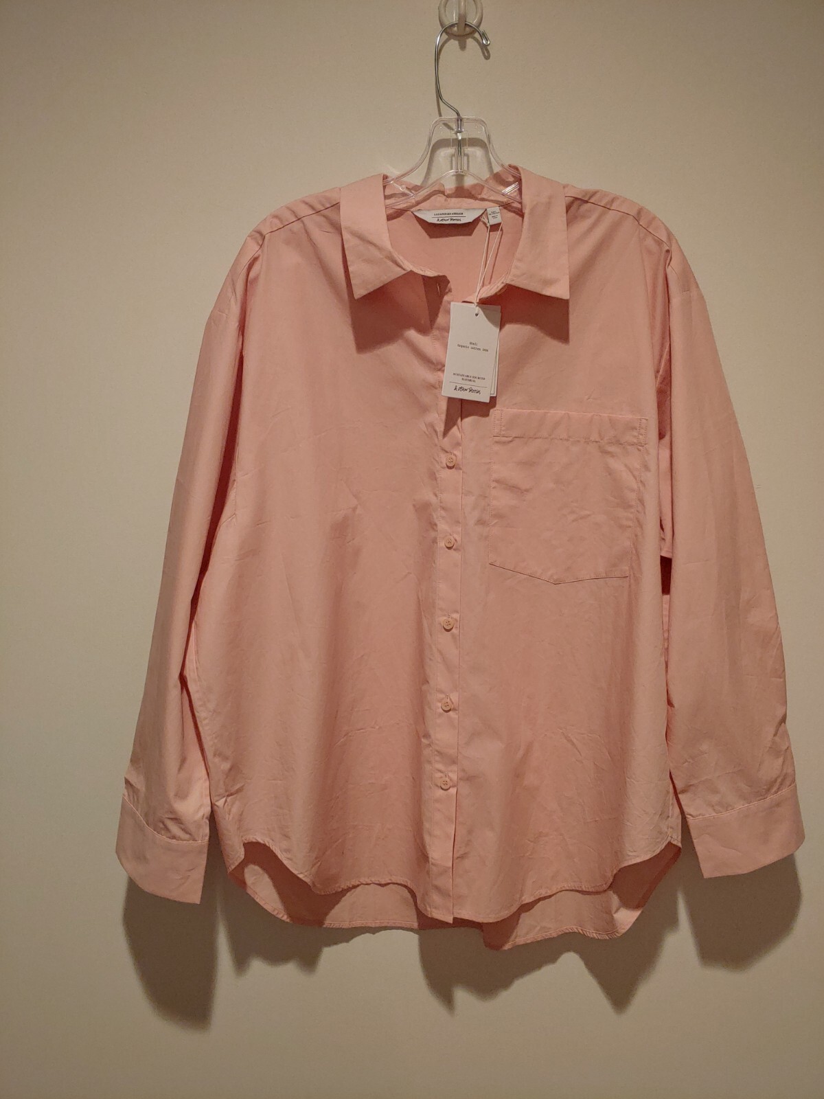 NWT & Other Stories Pink Organic Cotton Button Up Shirt Pink Lg-1X Runs Big