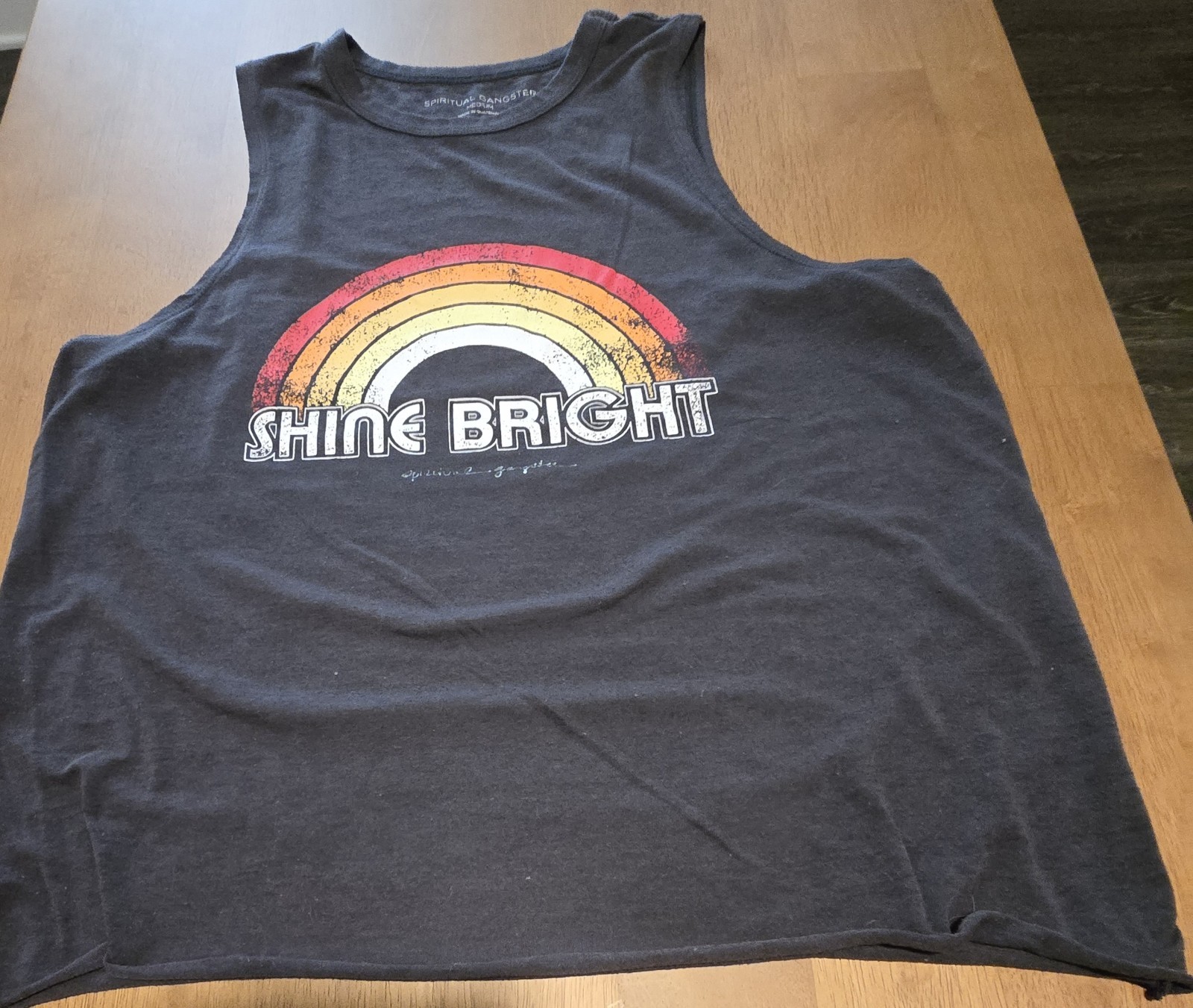 Spiritual Gangster Womens M Black Sleeveless Round Neck Tank Top Rainbow Graphic