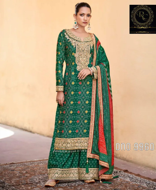 Women Pure Bandhani Chinon Silk Print Top With Embroidery Dupatta With Embroider