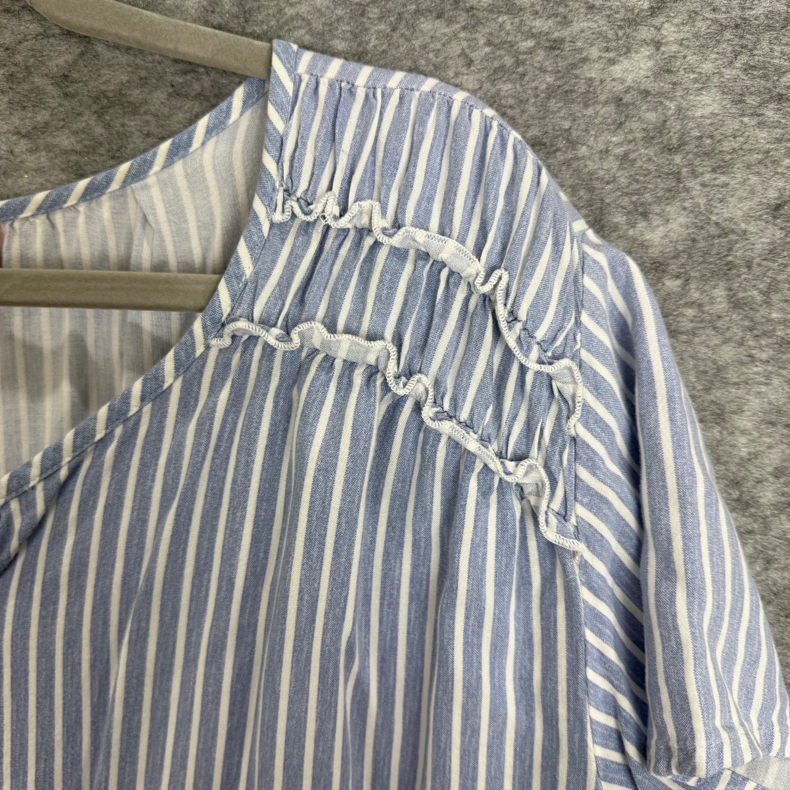 EVRI Women’s 2X Top Blue White Striped Tassel Blouse Boho Coastal Casual Summer