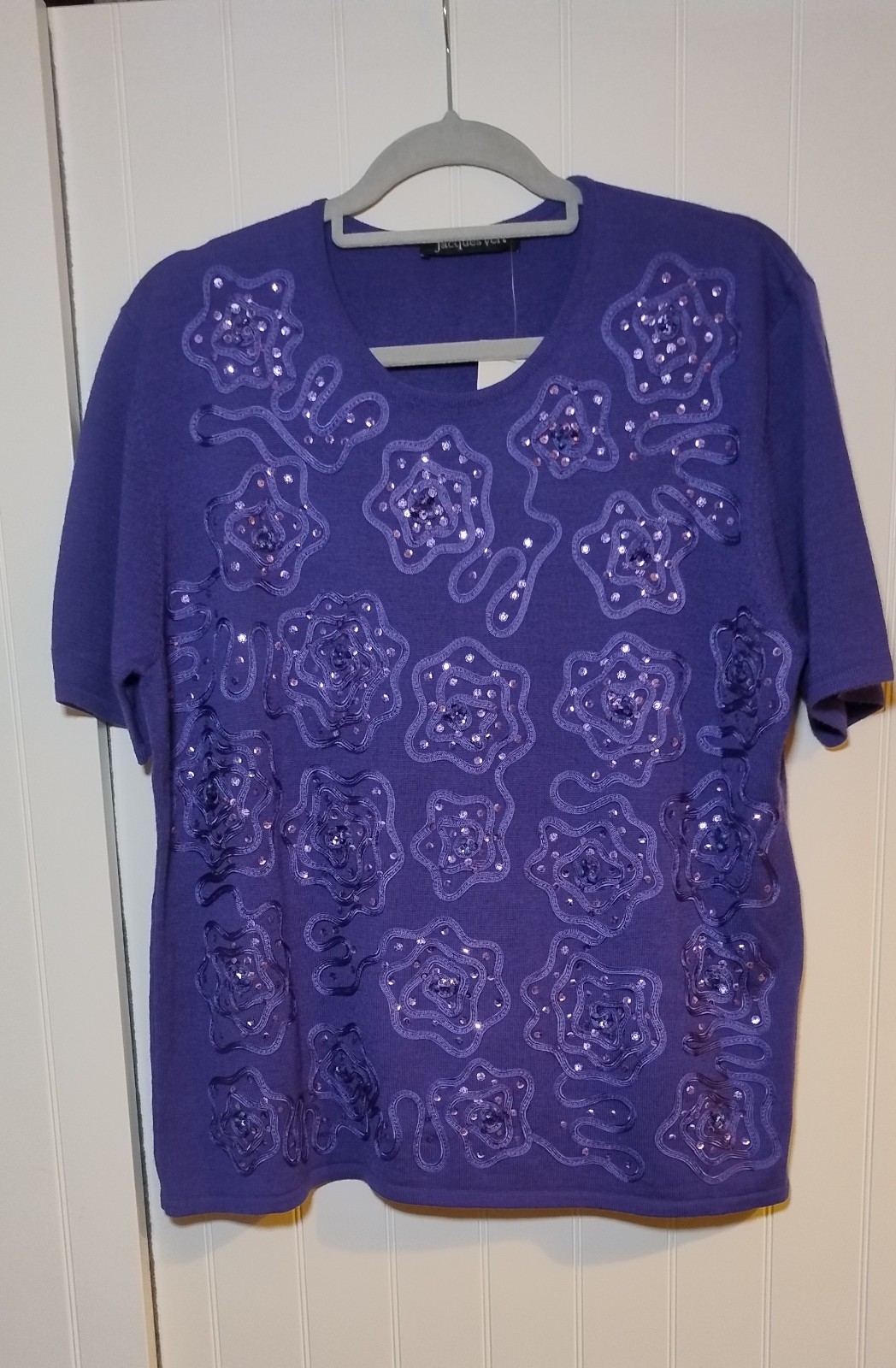 Jacques Vert Wool Blend Embroidered Top Purple Size XL New with Tags