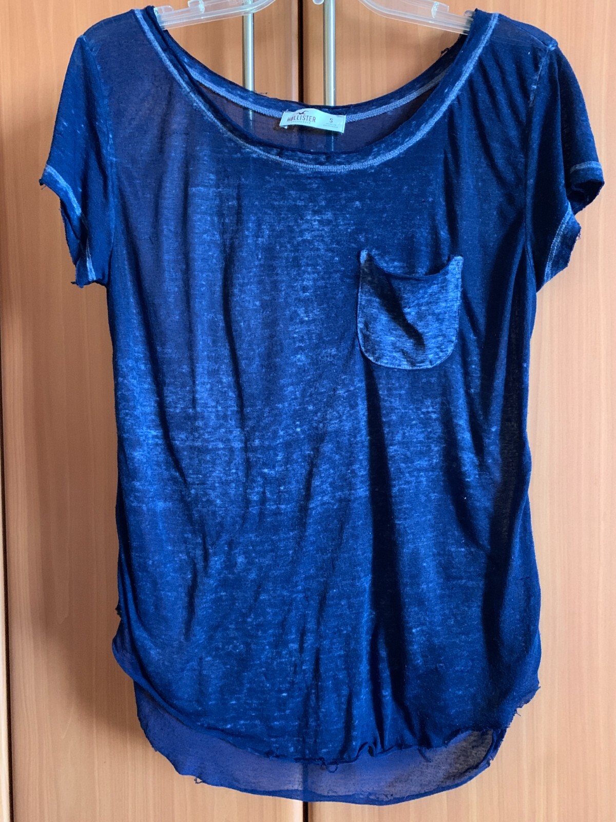 HOLLISTER Women’s T-Shirt Blue Short Sleeves Front Pocket Size S