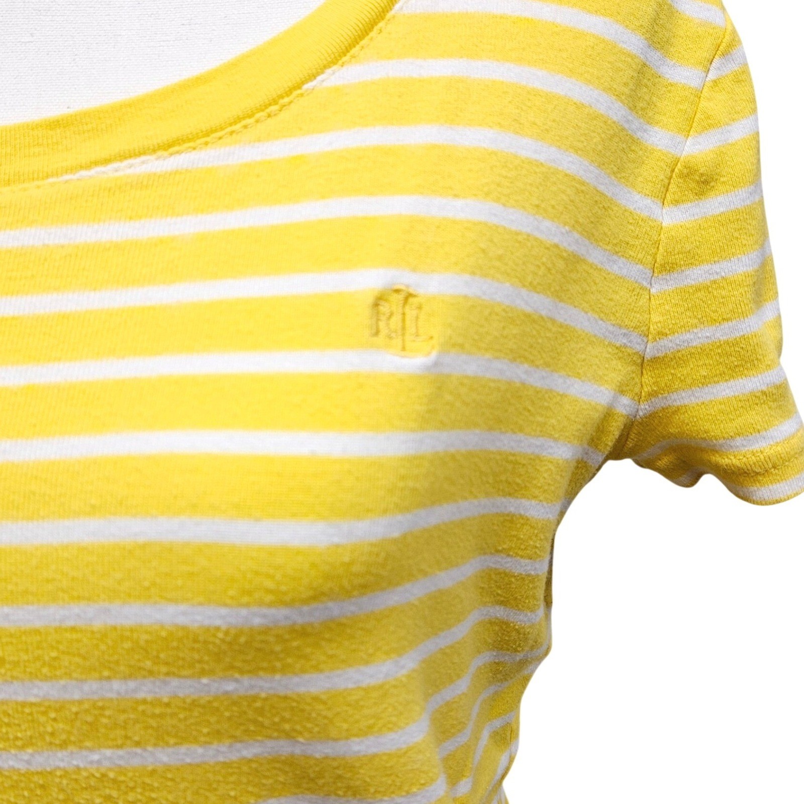 Lauren Ralph Lauren Green Label Striped Tee M Yellow White LRL Embroidered Logo