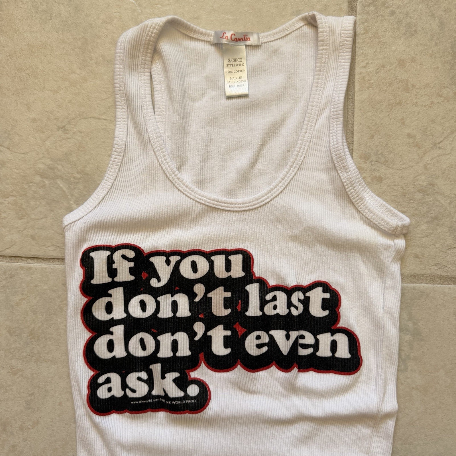 00s SikWorld “If You Don’t Last Don’t Even Ask.” White Tank Top Grunge Y2K