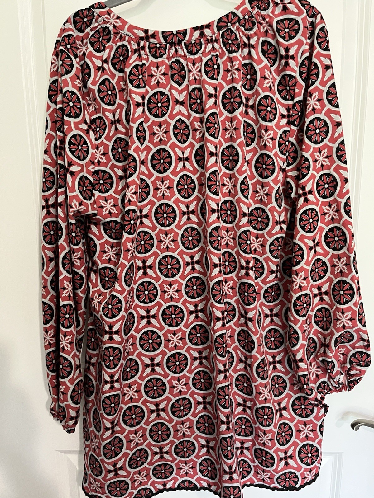 Simply Southern Women’s 2XL Red Pink Black White Geometric Ruffle Tunic/Dress