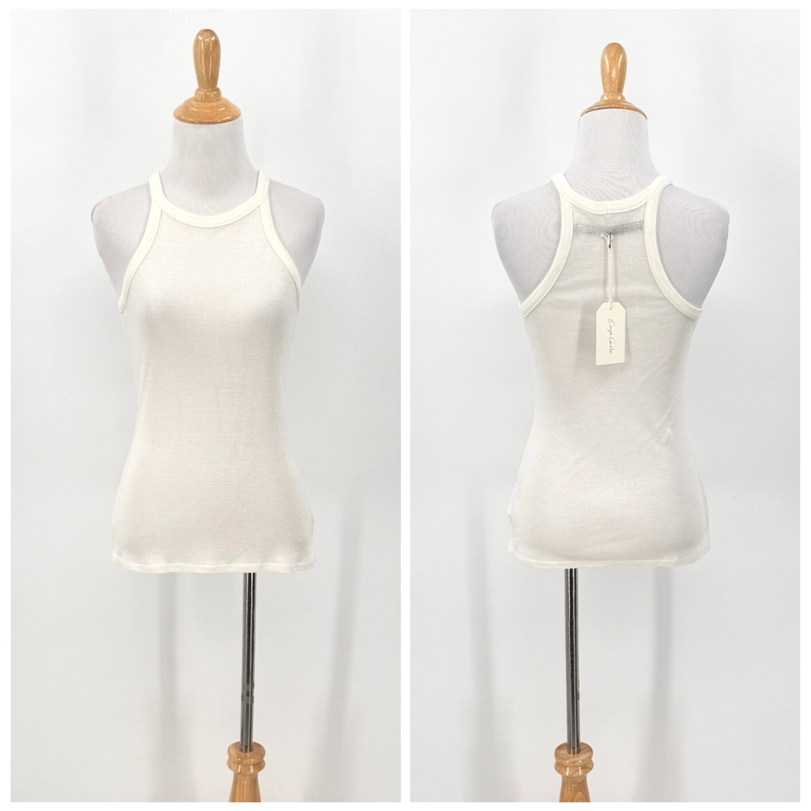 ENZA COSTA Tencel Cashmere Baby Rib Racer Tank Women Medium Cream Winter White