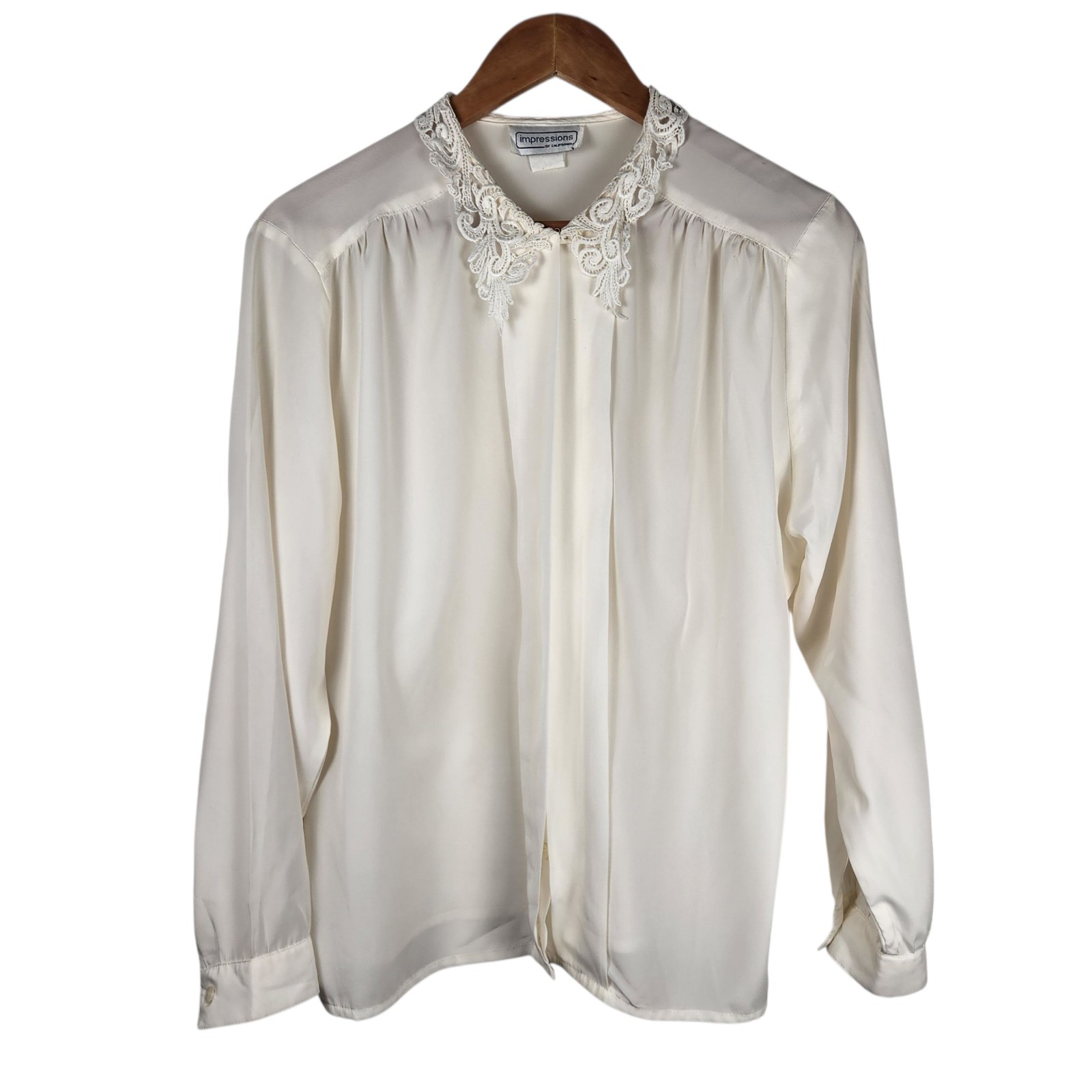 Vintage Impressions Of California Long Sleeve White BLOUSE/TOP Lace Collar Sz 12