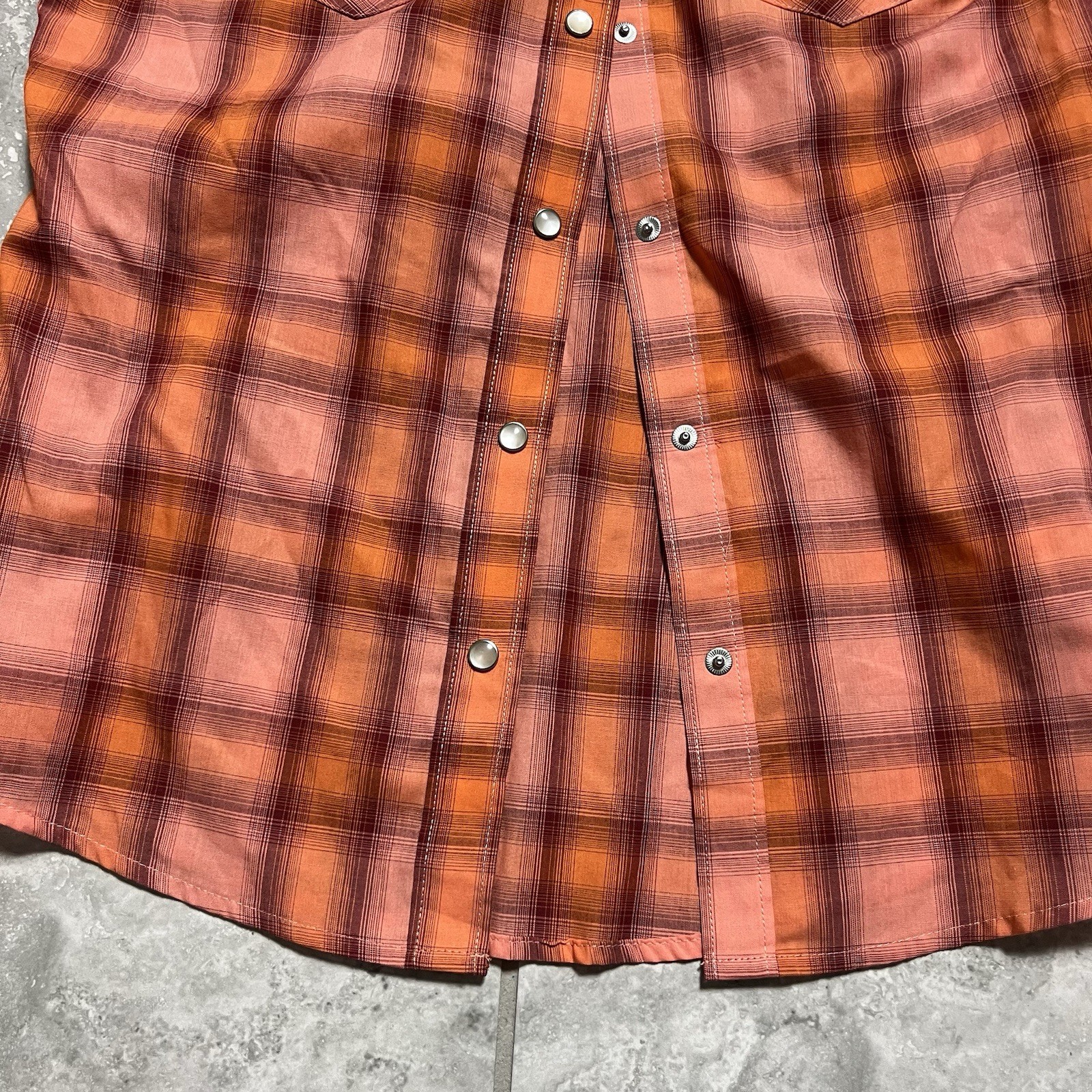 Wrangler Button Pearl Snap Shirt Long Sleeve Orange Plaid Western New Womens S