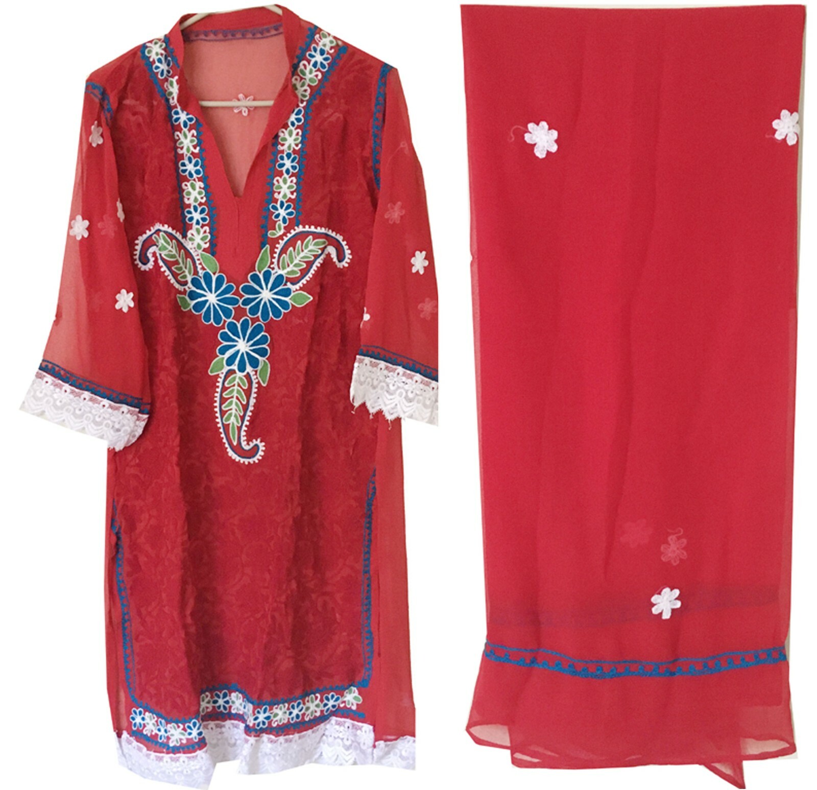 Georgette kurta Women’s Long kurti With Churni/Dupatta embroidery Tunic L-39″