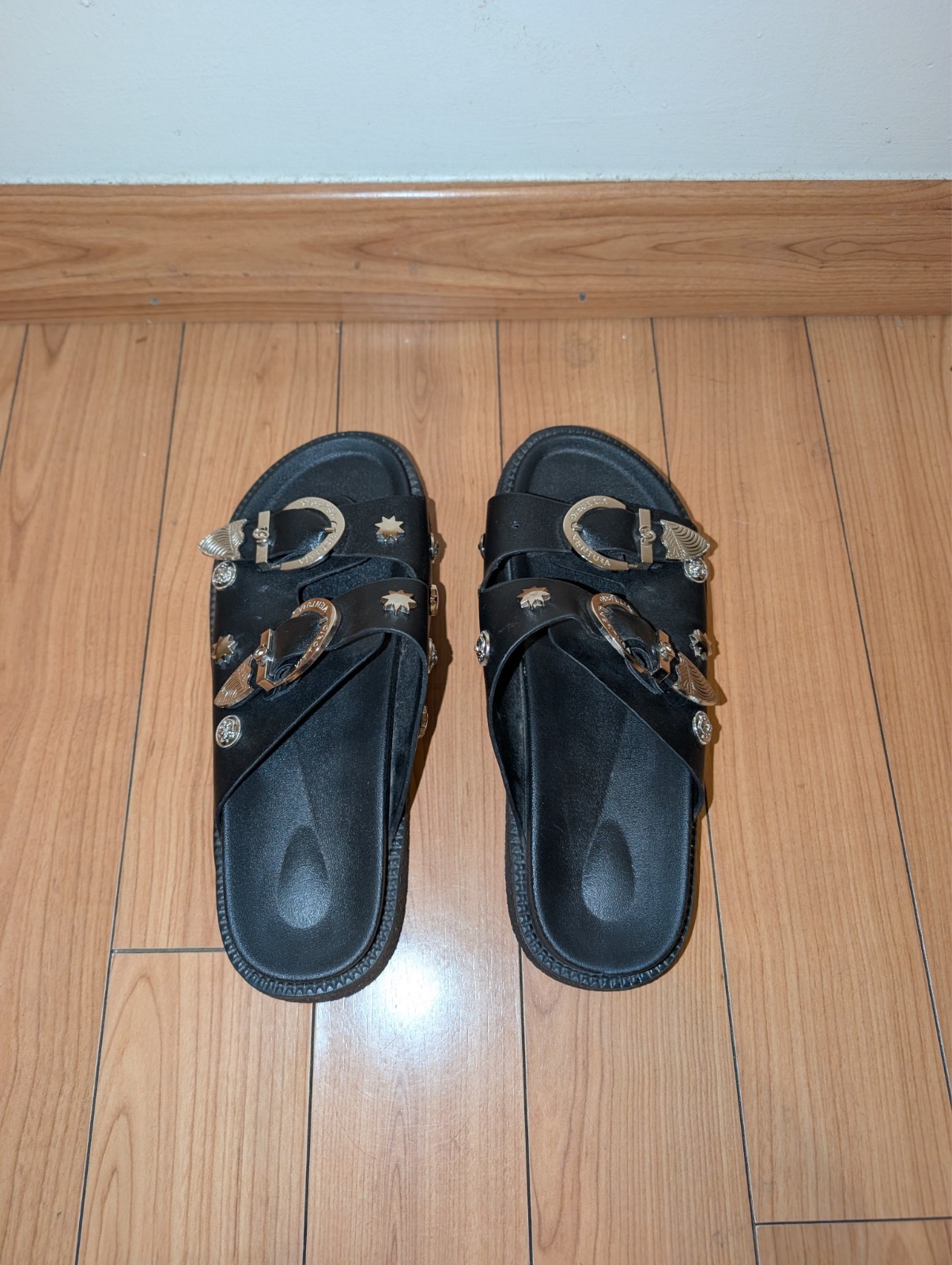Black Sandals 41 Decorative Belt unisex Shoes
