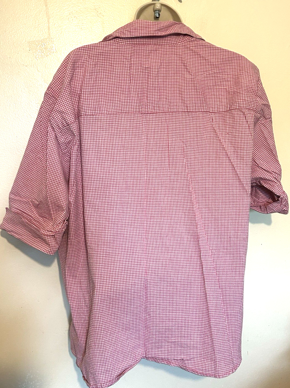 DCC Women’s Pink White Checked Gingham Short Sleeve Button Blouse Sz 2X