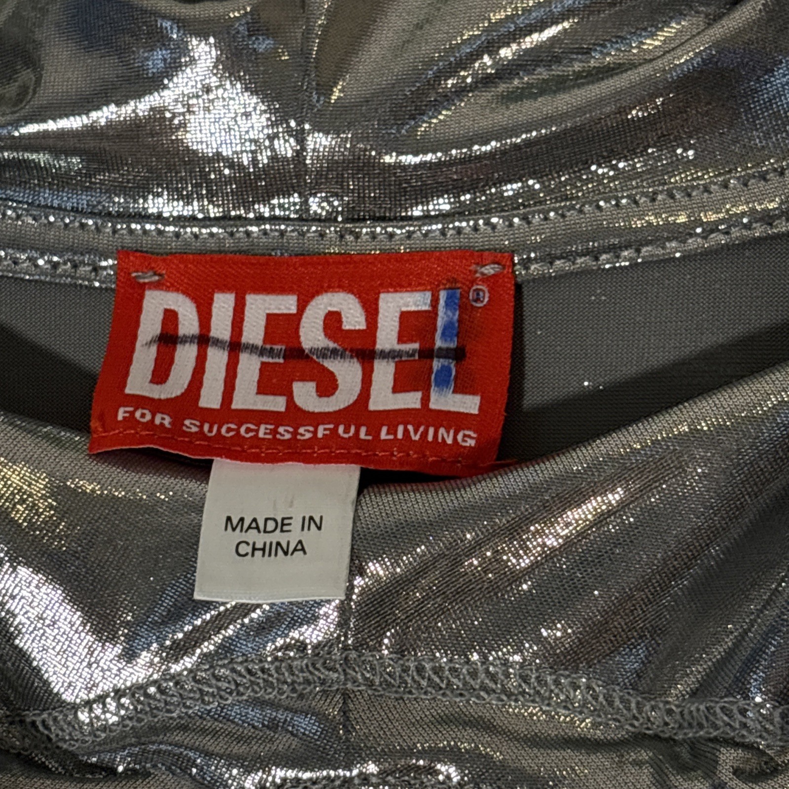 Rare Diesel Metallic Hoodie With Shiny Foil Coating size L NWOT