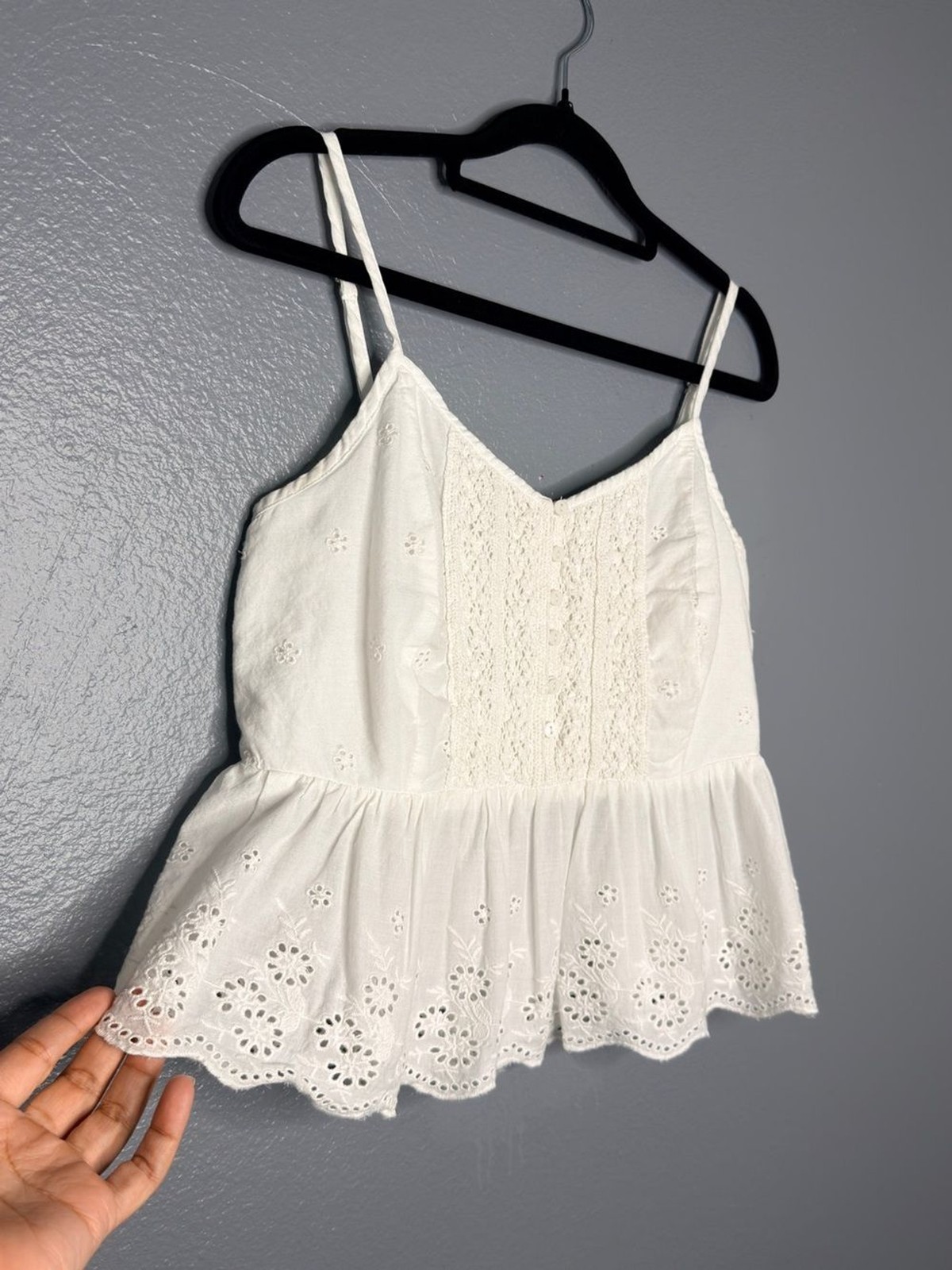 Boho Cotton Country CottageCore White Eyelet Peplum Tank Top