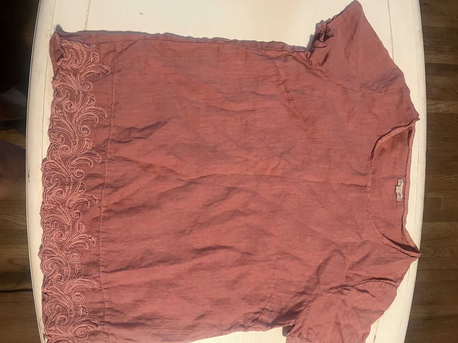 Lina Tomei 100% Linen Top Womens Large Dusty Rose Embroidered Boho Cottagecore