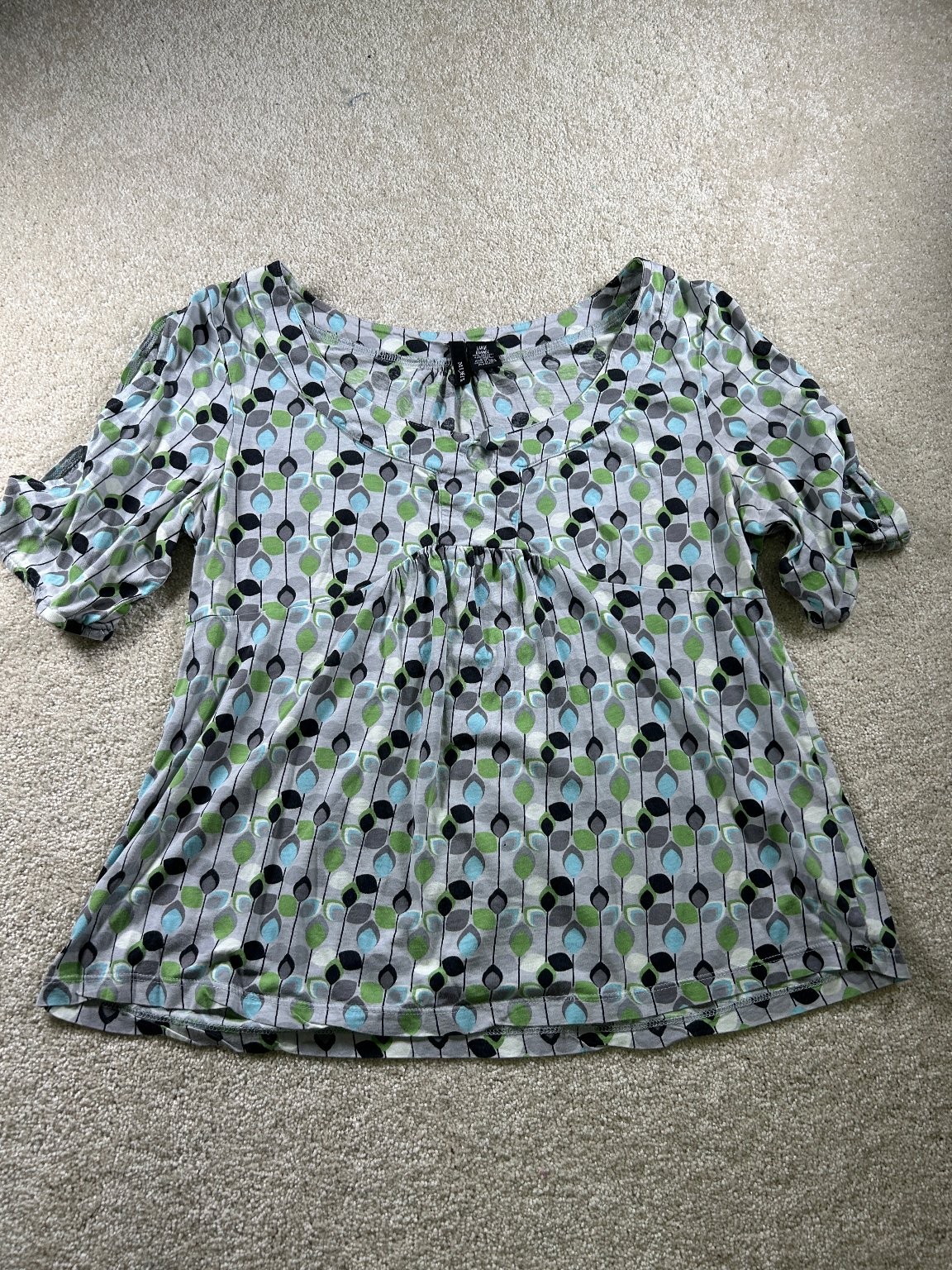 Mixit Womens Large Green Blue Print Top Cotton Modal Blend Stretch Soft