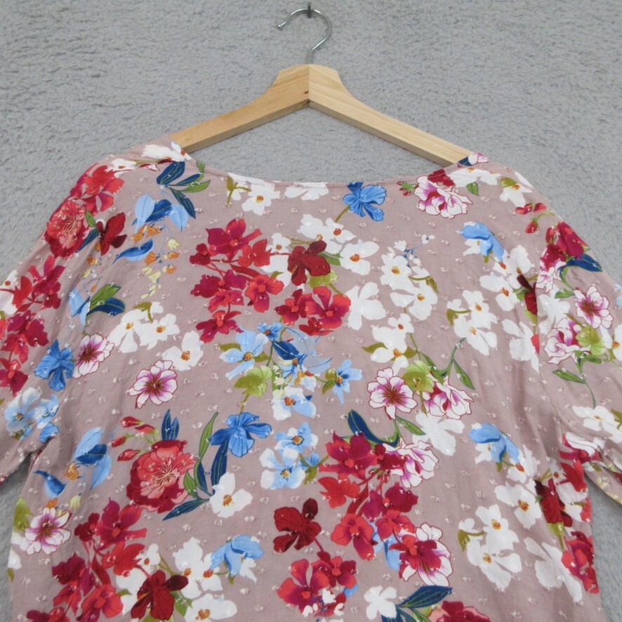 Cupio Shirt Women L Pink Floral Cottagecore Bohemian Festival Vibrant Dopamine