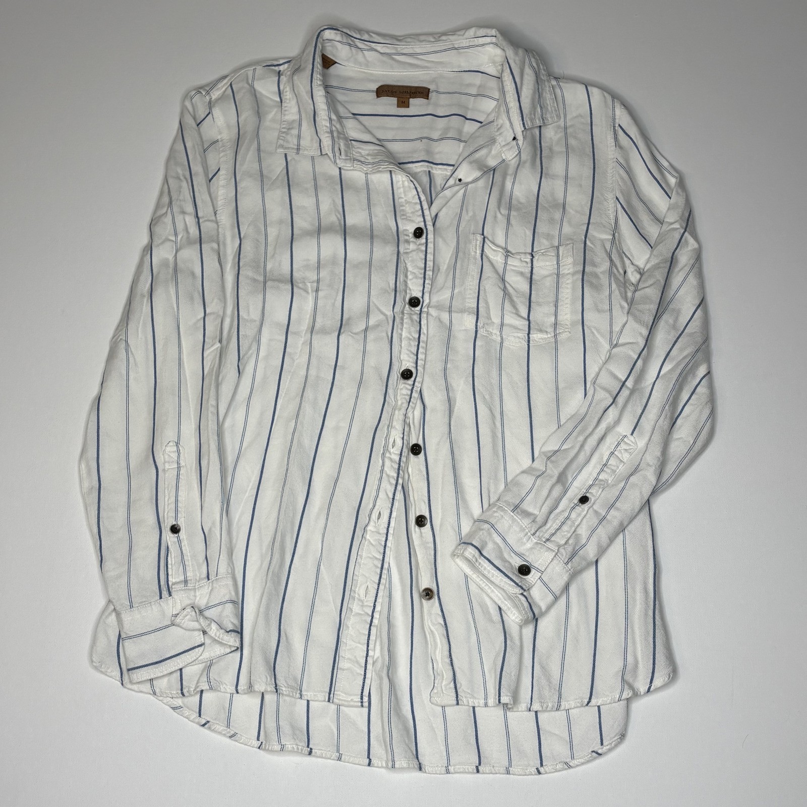 Jachs Girlfriend Women’s Medium White Blue Stripe Rayon Long