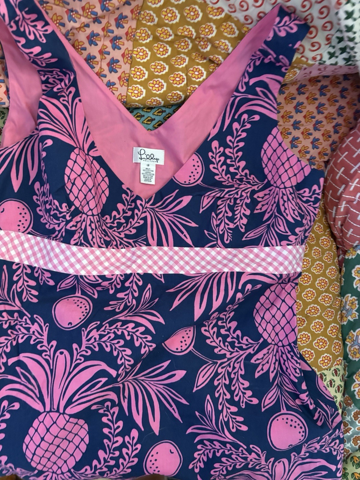 Lilly Pulitzer Pink/Blue Floral Tropical V-Neck Sleeveless Lined Tank Top 12