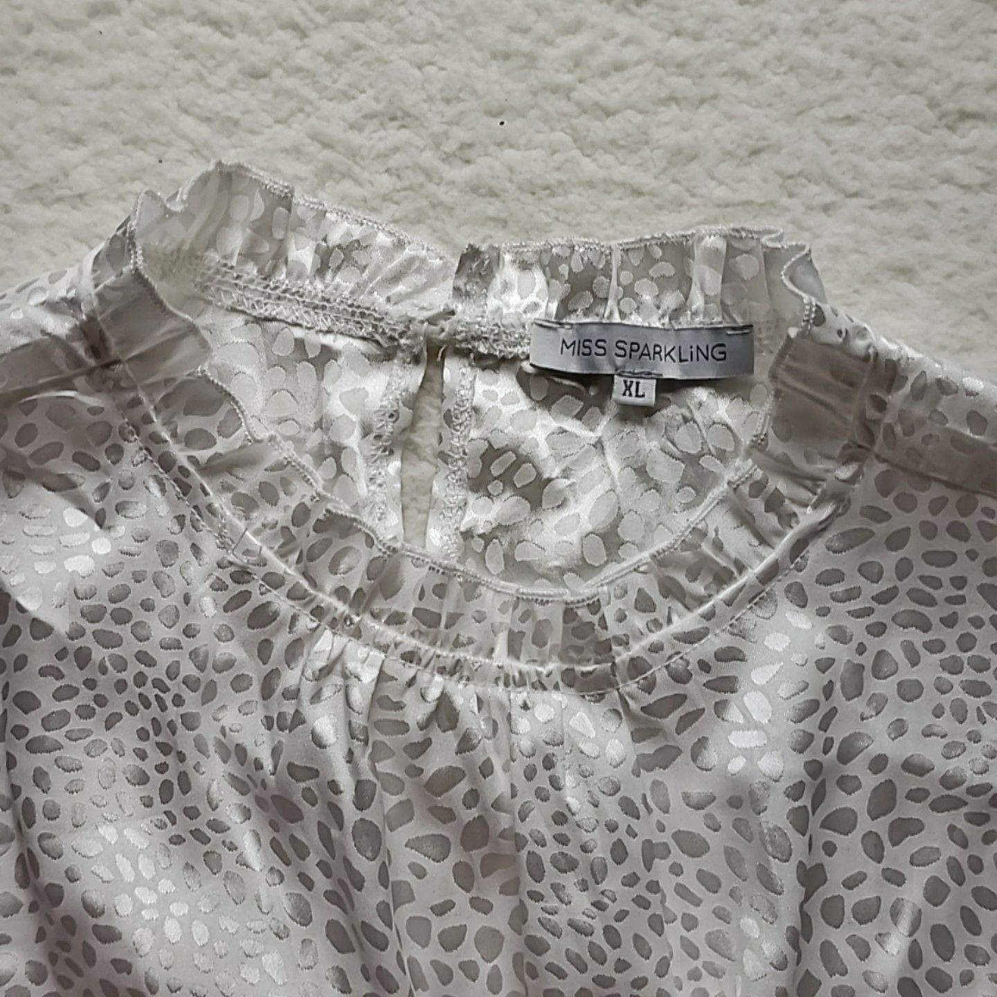 Miss Sparkling Blouse Womens XL White High Neck Sleeveless Animal Print Tunic