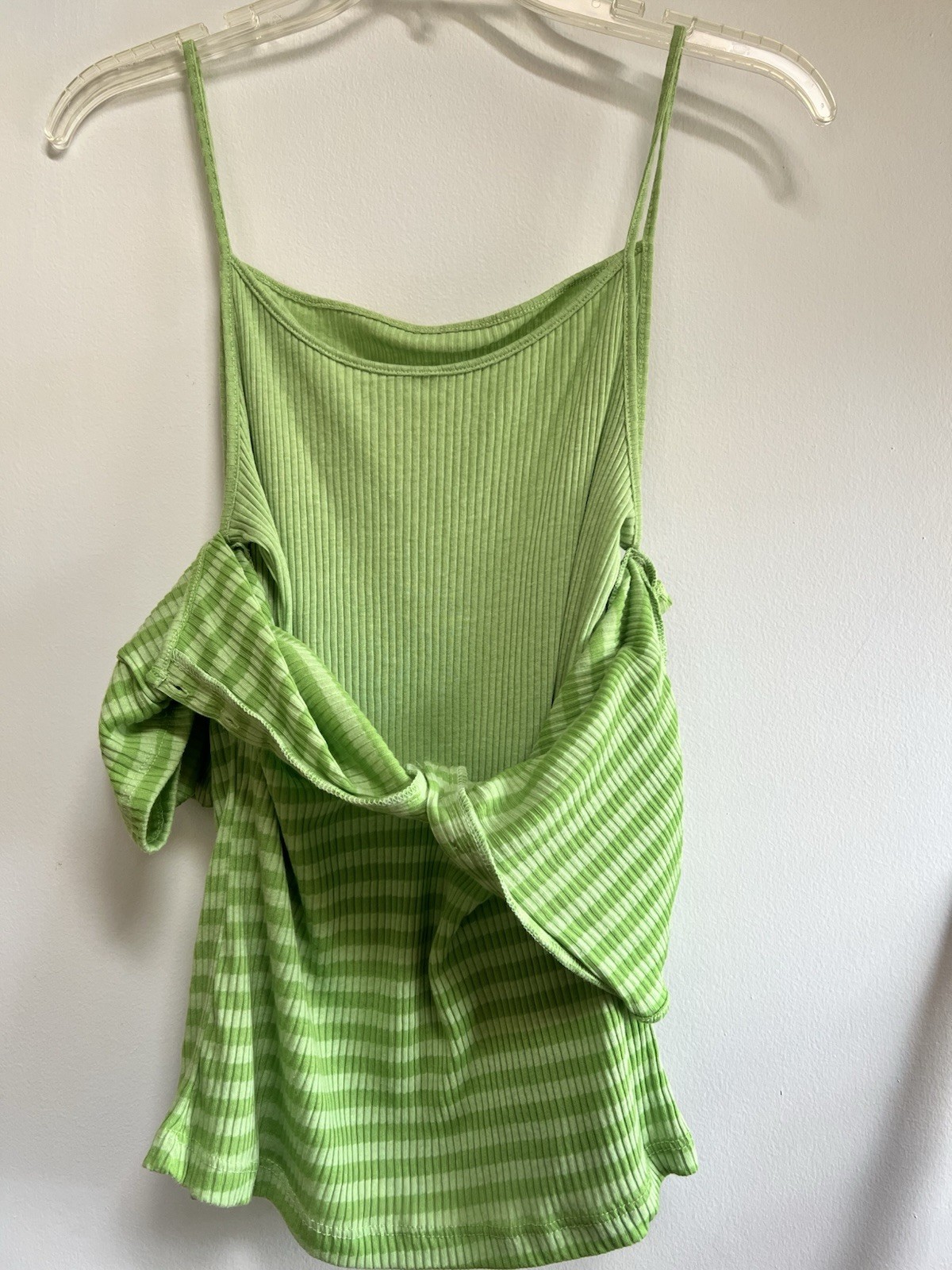 Copper Key 2-Layers/set Kiwi Green Striped Ribed Shirt w/Tank Top sz L Jr NWOT