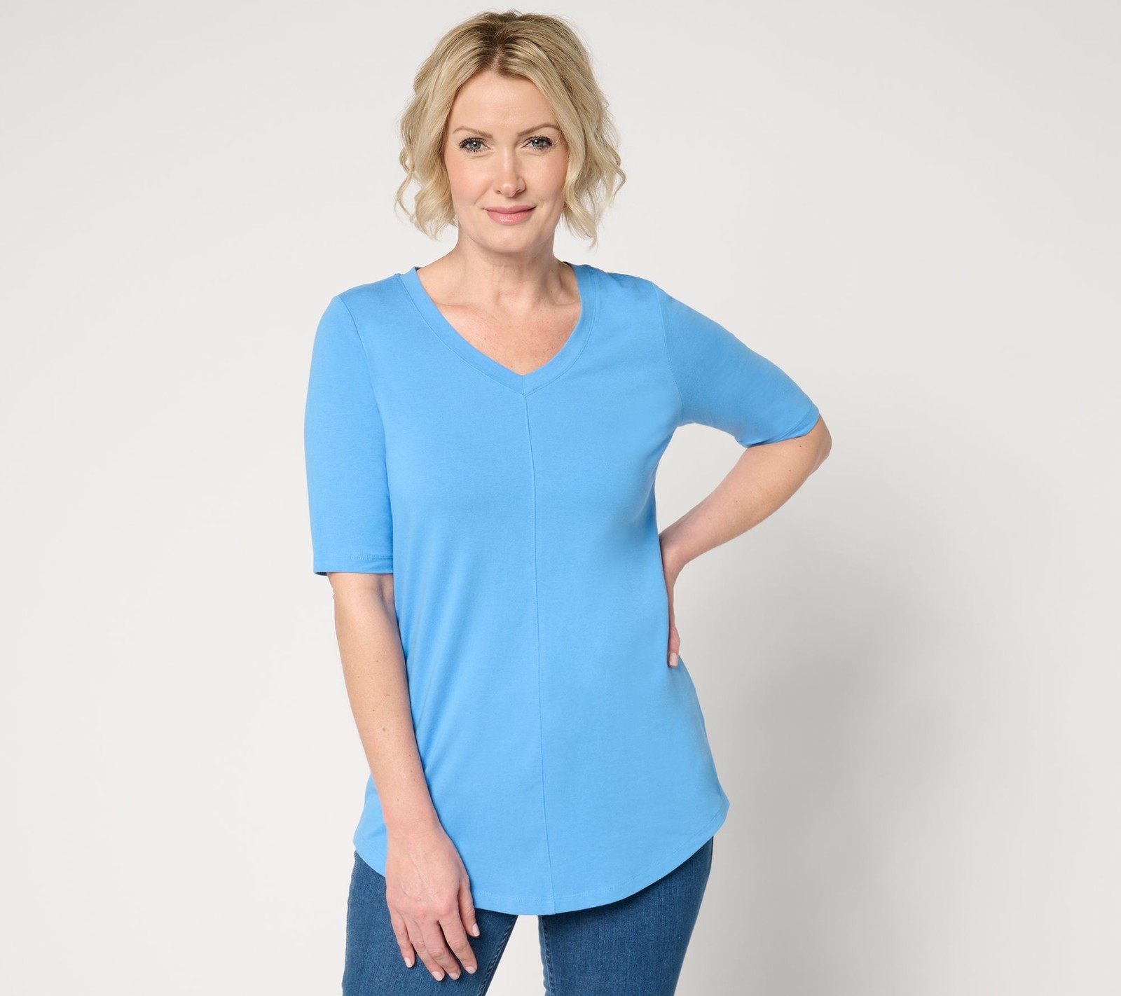 Gloria Vanderbilt Women’s Top Sz M Denim & Co. Essentials Reg Blue A640763
