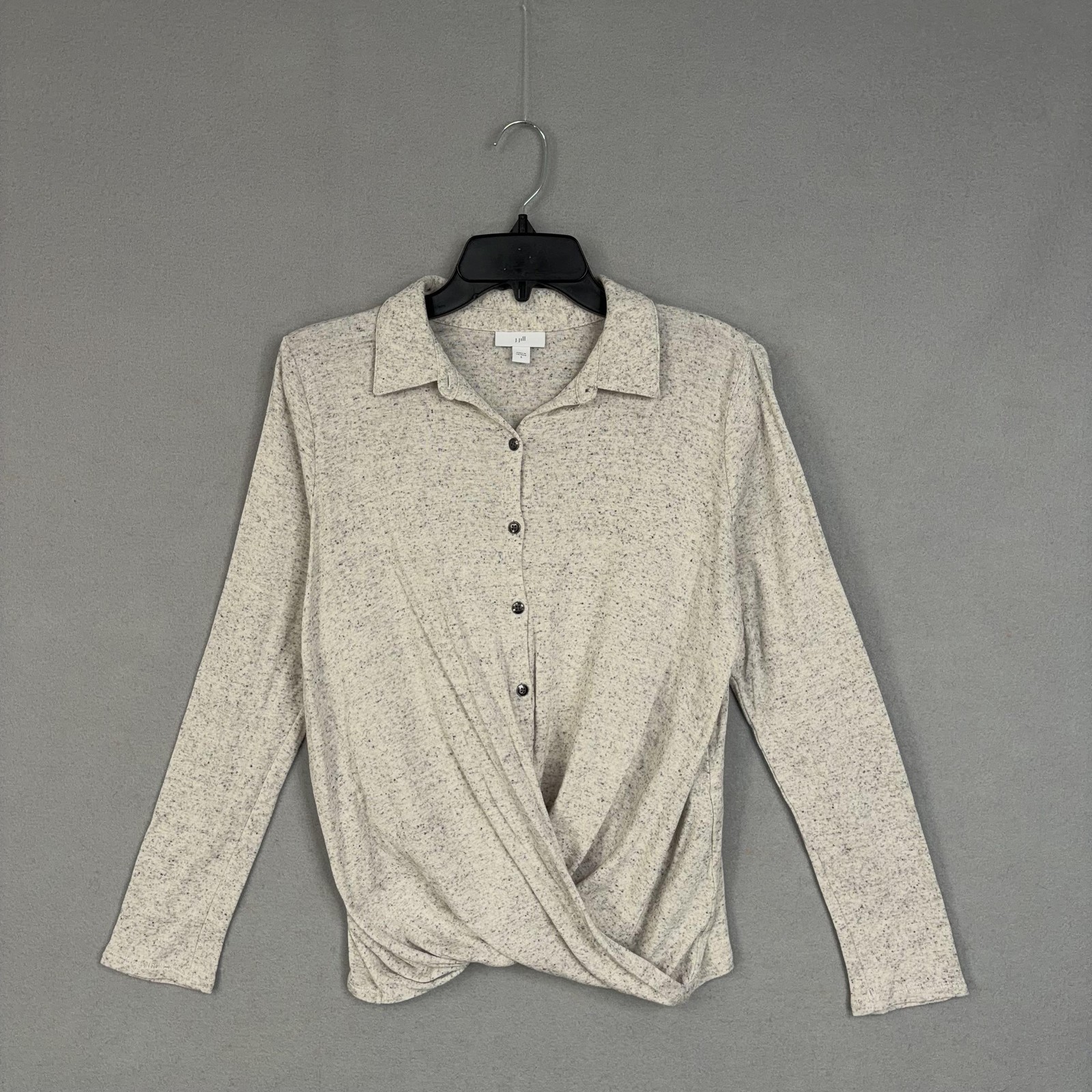 J Jill Shirt Womens Small Beige Supima Twist Front Collared Button Jersey Top