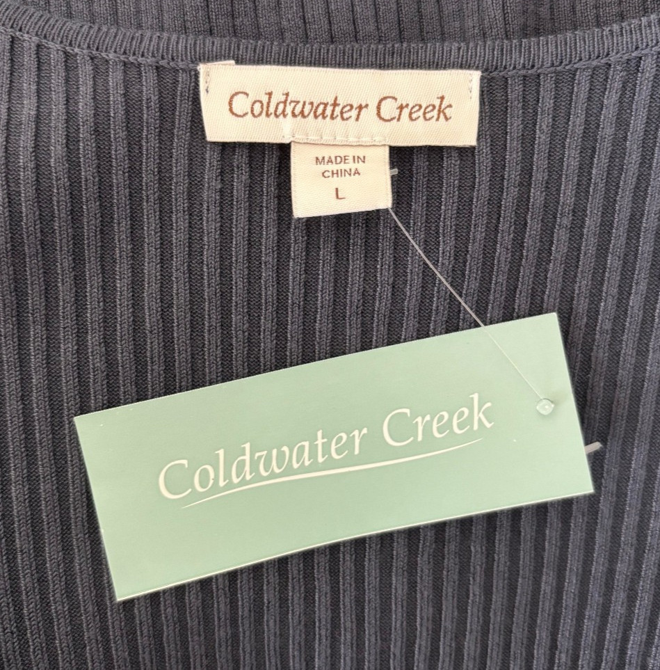 Coldwater Creek Smoke Blue Ribbed Sleeveless Tank Top sz Large New NWT