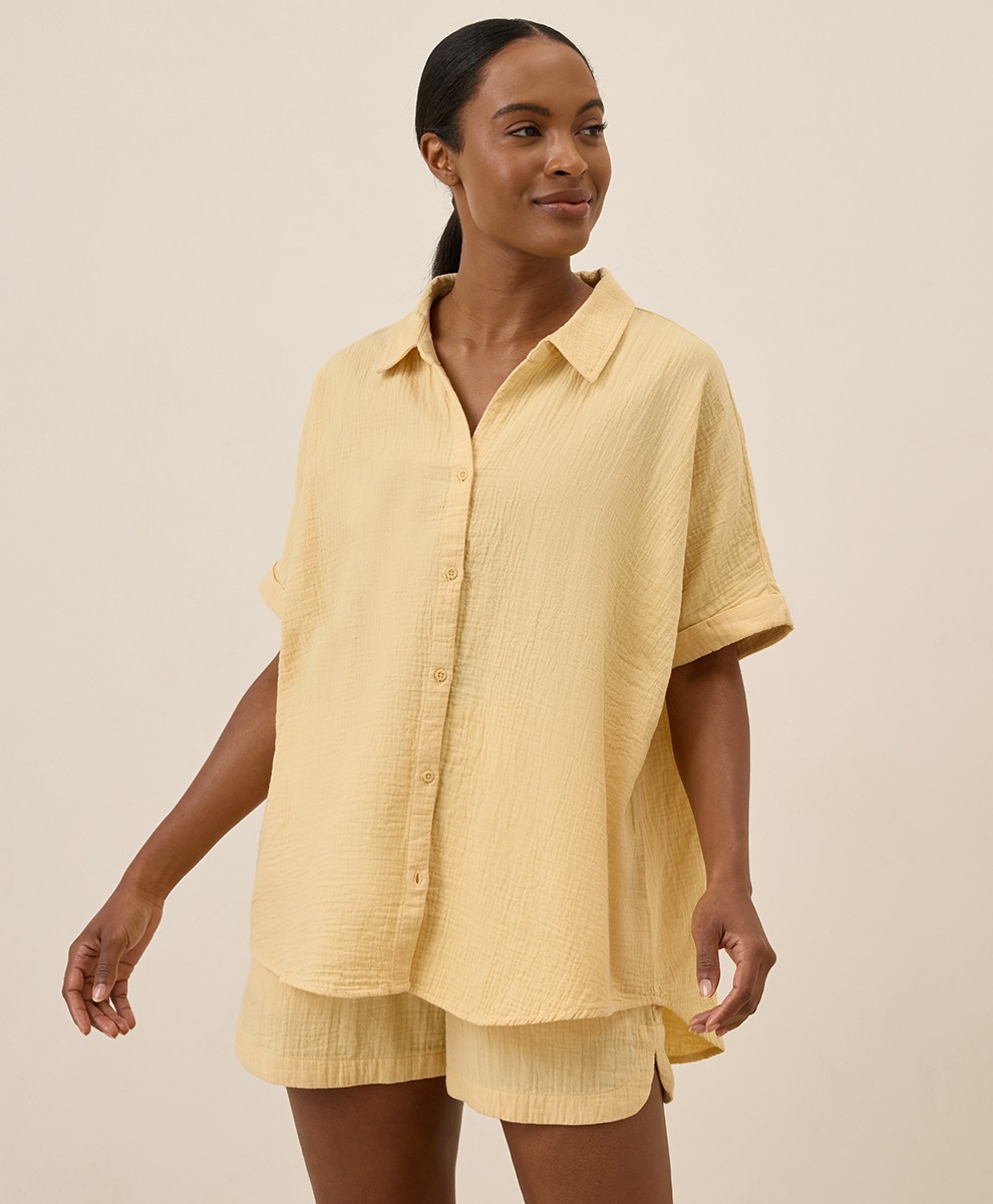 Pact Women’s Coastal Double Gauze Oversized Shirt Sungold X-Large 2X-Large