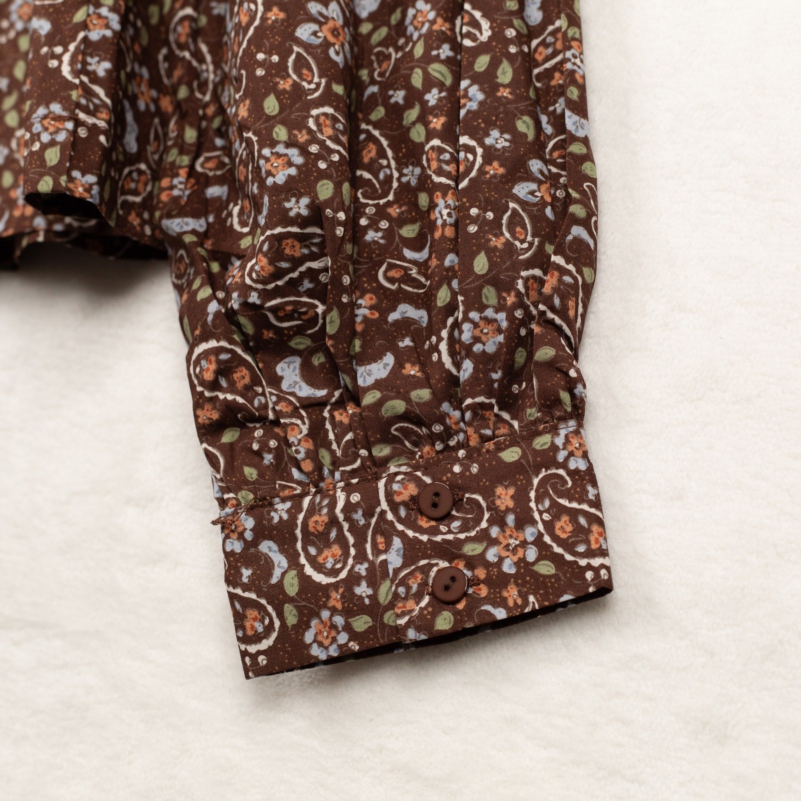 &MERCI Paisley Ruffled Blouse Romantic Earthy Boho Cottagecore Retro 70s Sz M