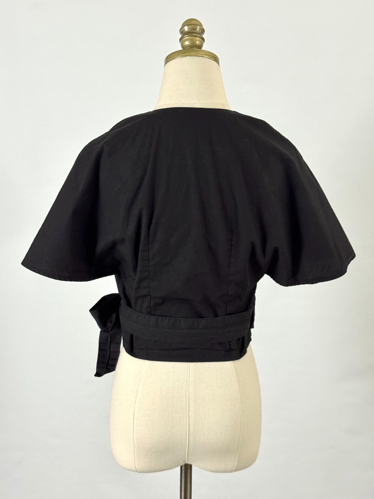 What Katie Did 50s-Style Black Cotton Cropped Wrap Top Tie Bow Waist Retro Pinup