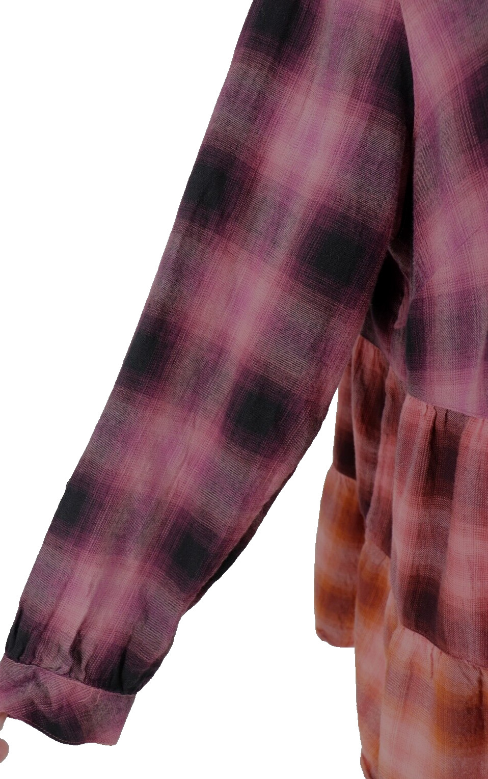 J Jill Tiered Tunic Shirt Womens XL Plaid Ombre Purple Orange Oversized Flannel