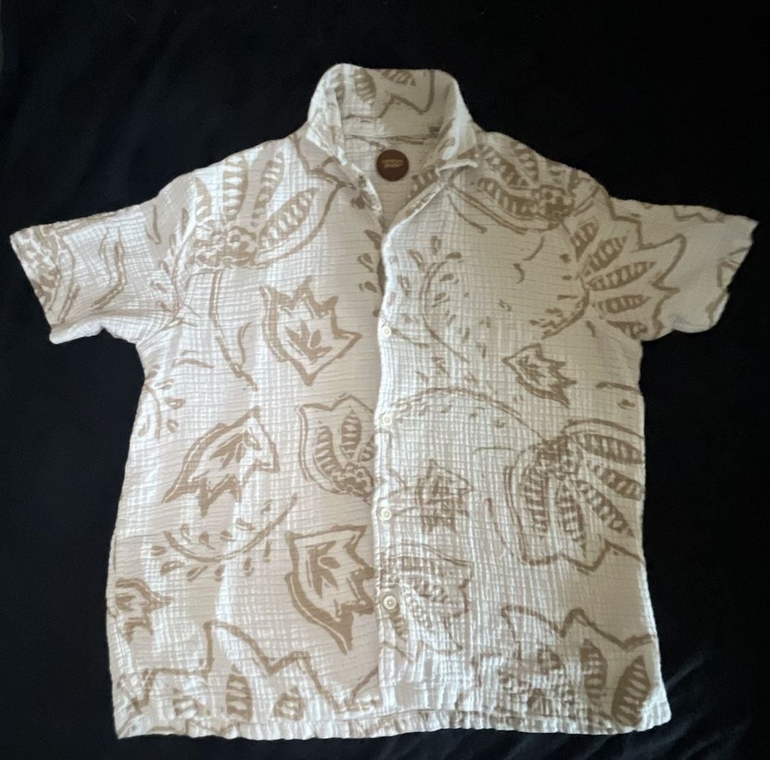 common people Cream and Taupe Floral Gauze Button-Down Shirt