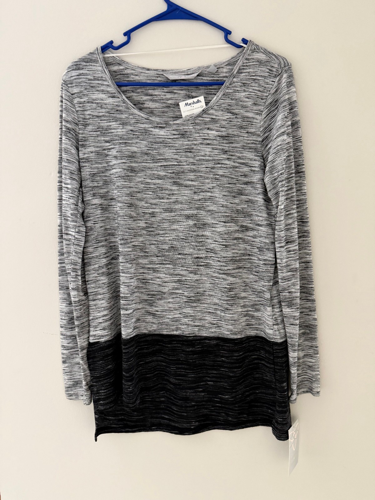 BRAND NEW HARMONY BALANCE BLACK & GRAY TUNIC LONG SHIRT TOP WOMENS SIZE SMALL