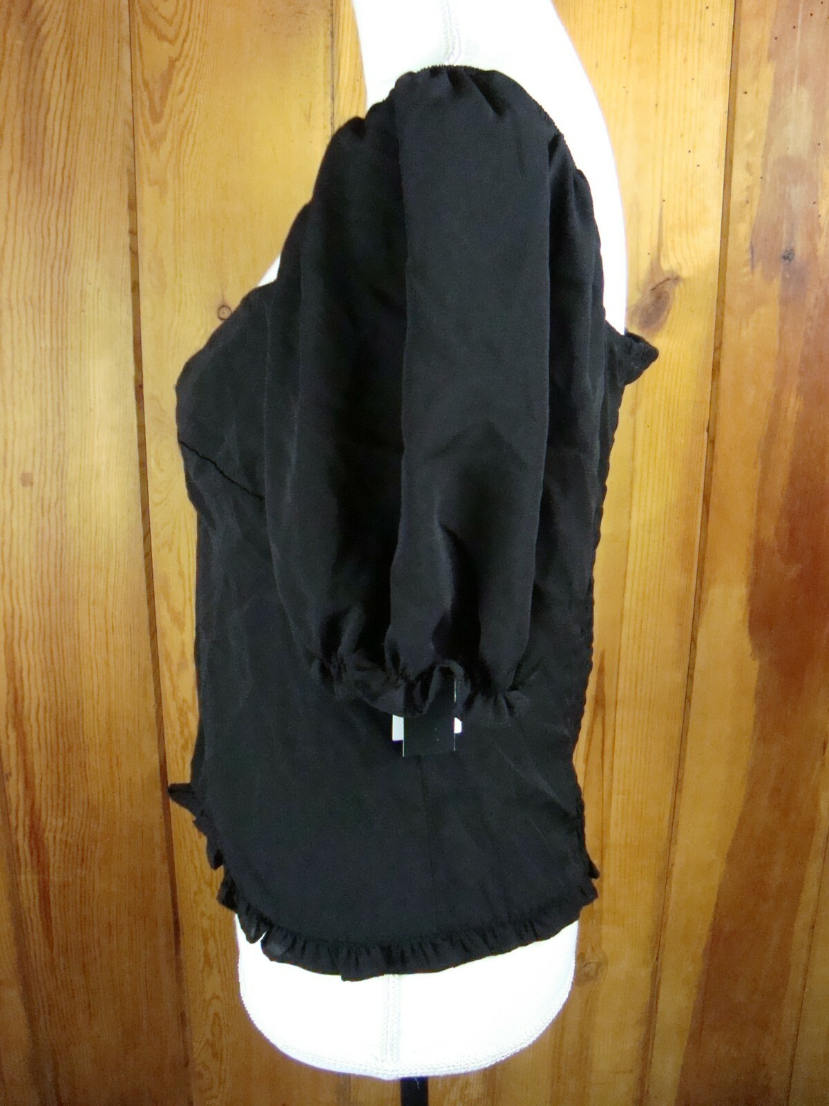 Ash & Violet Womens Black Pleated Pouf Square Neck Top – Black, Medium