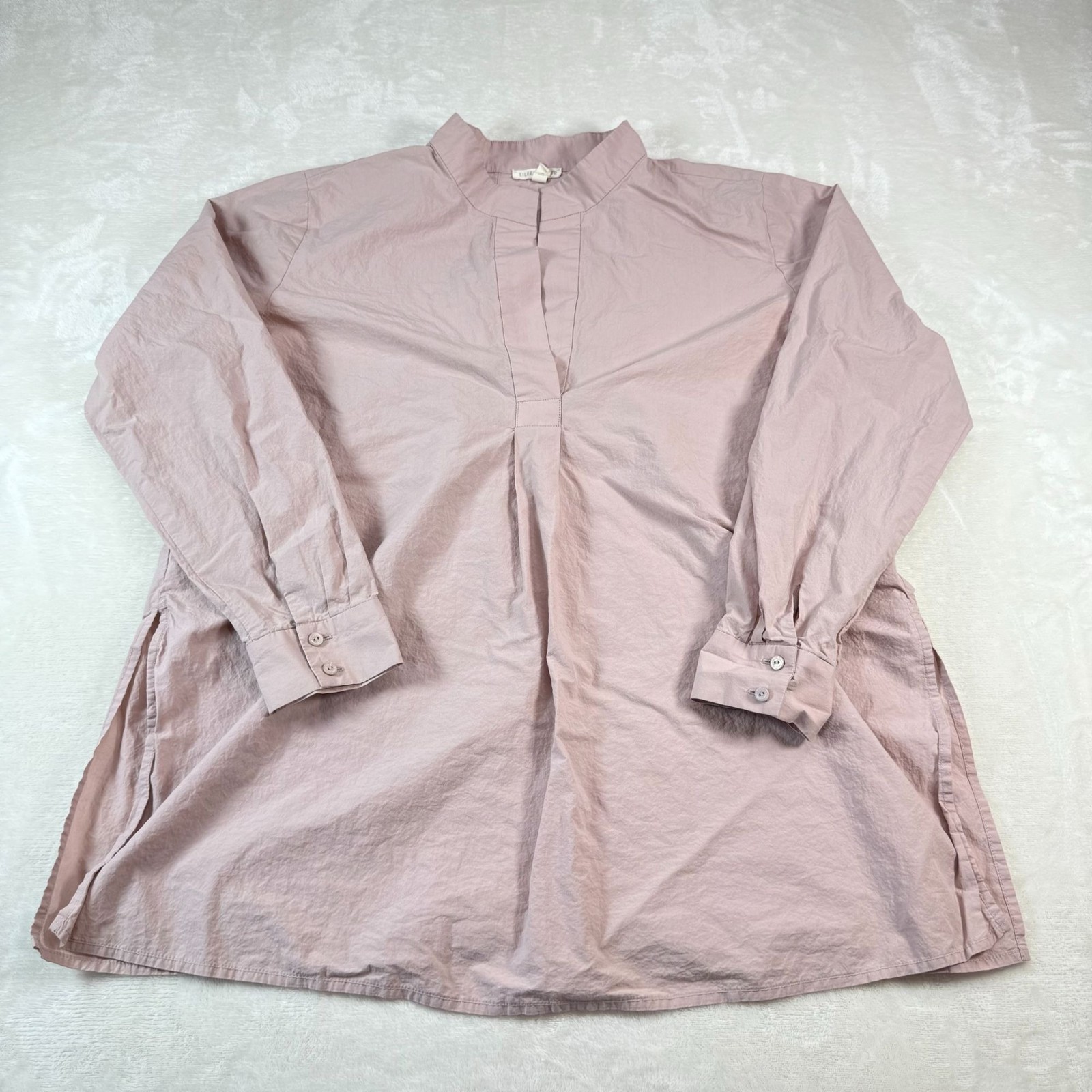 Eileen Fisher Organic Cotton Poplin Opal Stand Up Collar Tunic Top S Coastal