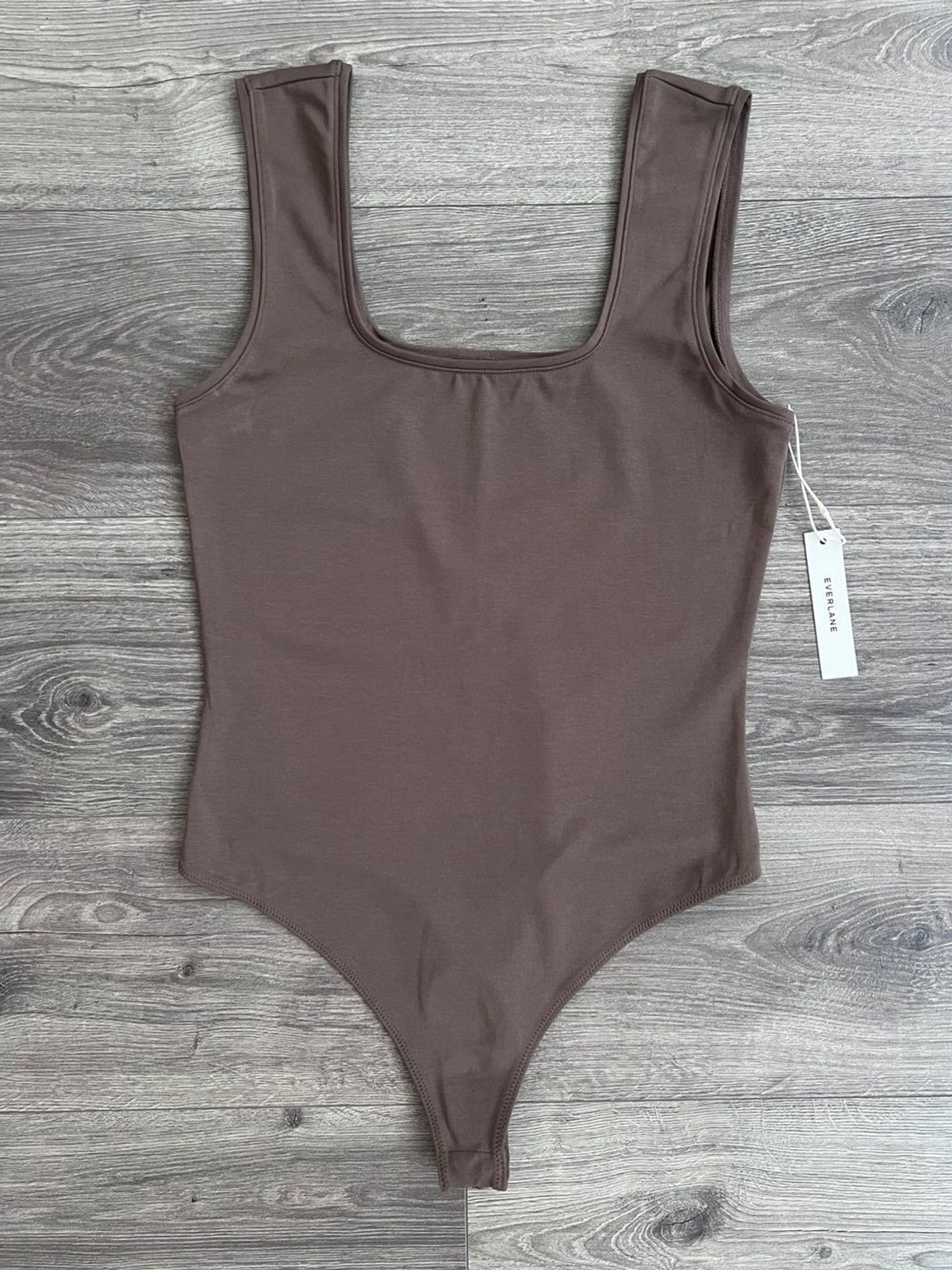 EVERLANE The Form Square Neck Bodysuit Medium Taupe Brown Supima Cotton Neutral