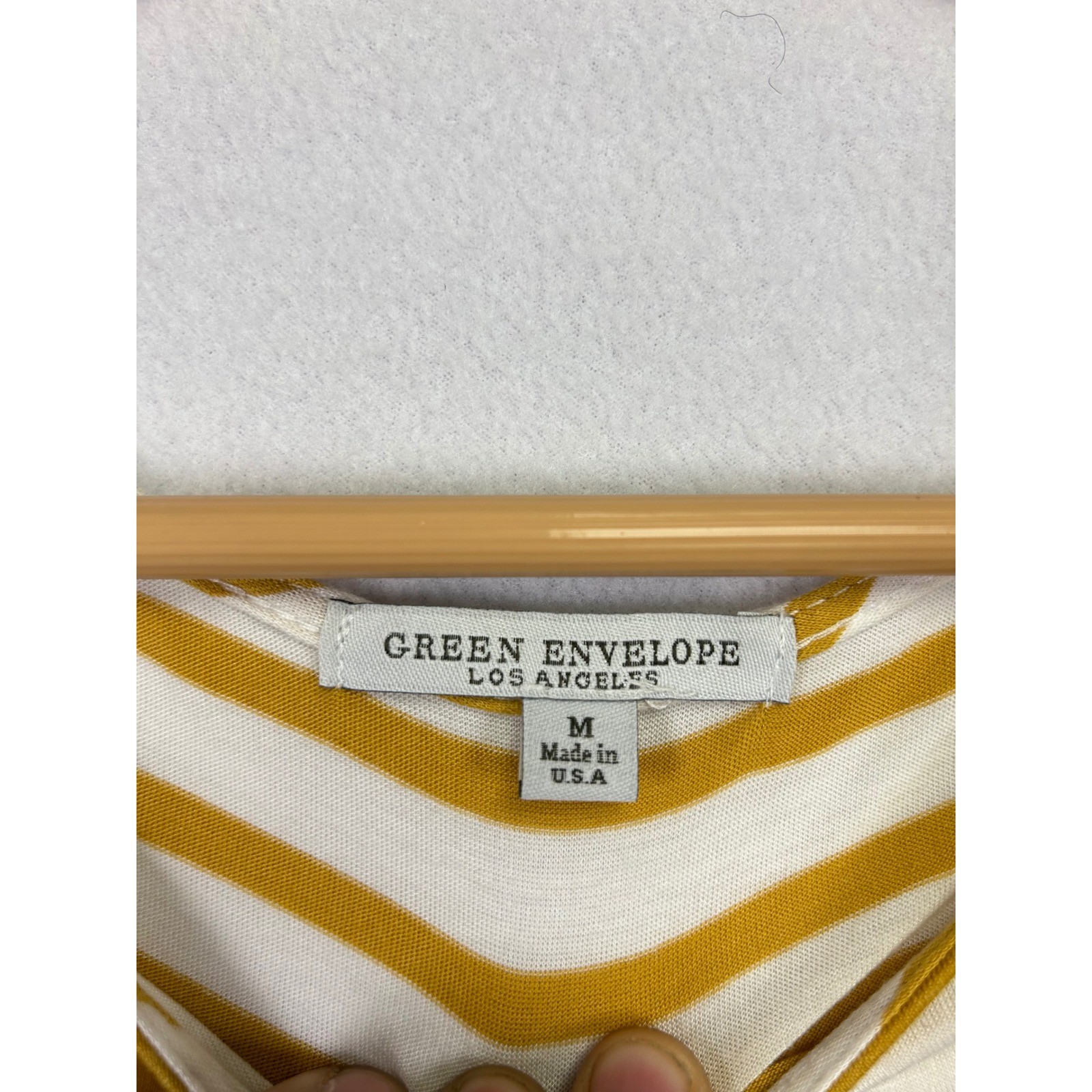 Green Envelope Womens Striped Short Sleeve T Shirt Top Mustard Yellow White M