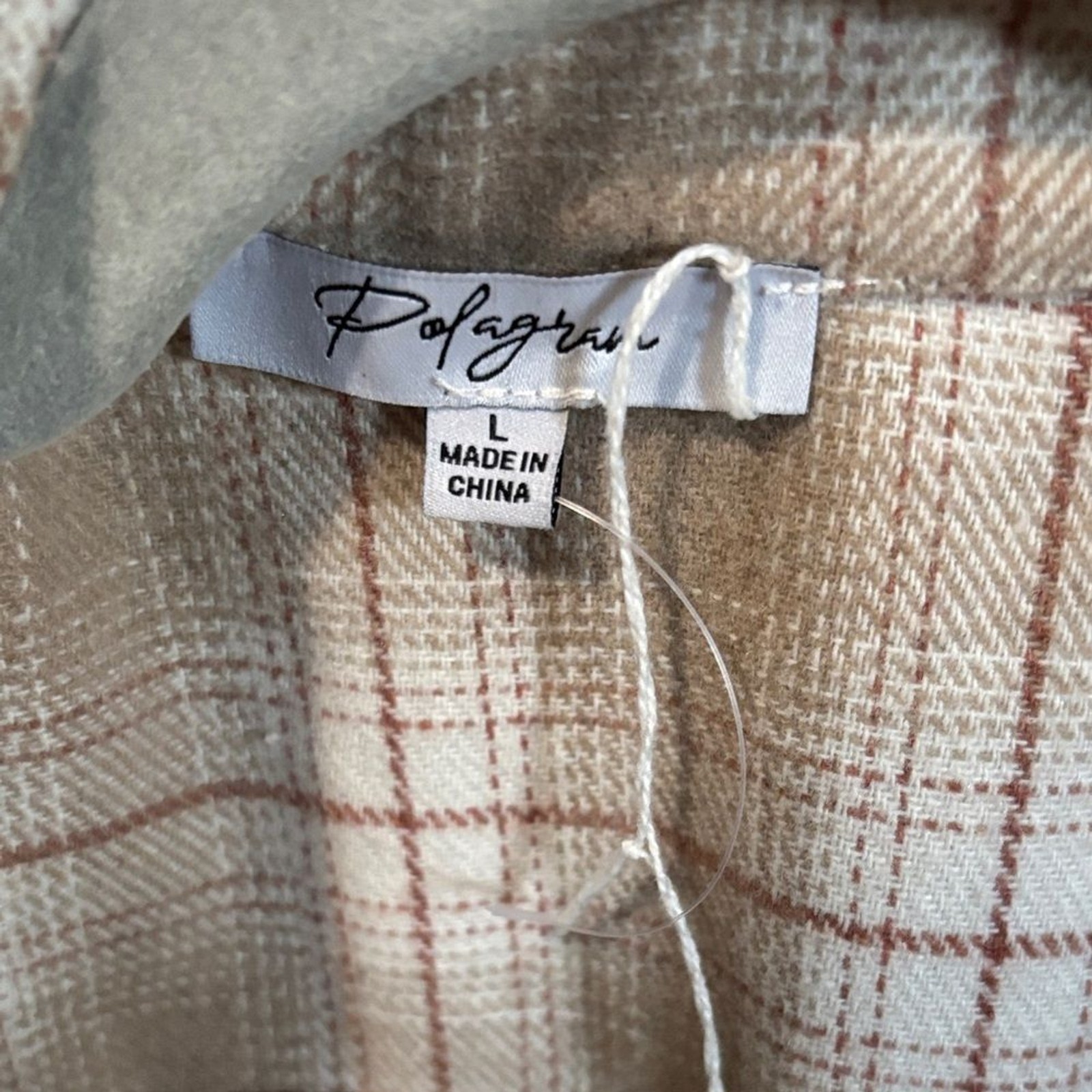 Polagram Plaid Button Up Neutral Oversized Shacket L Comfy Granola Cabincore