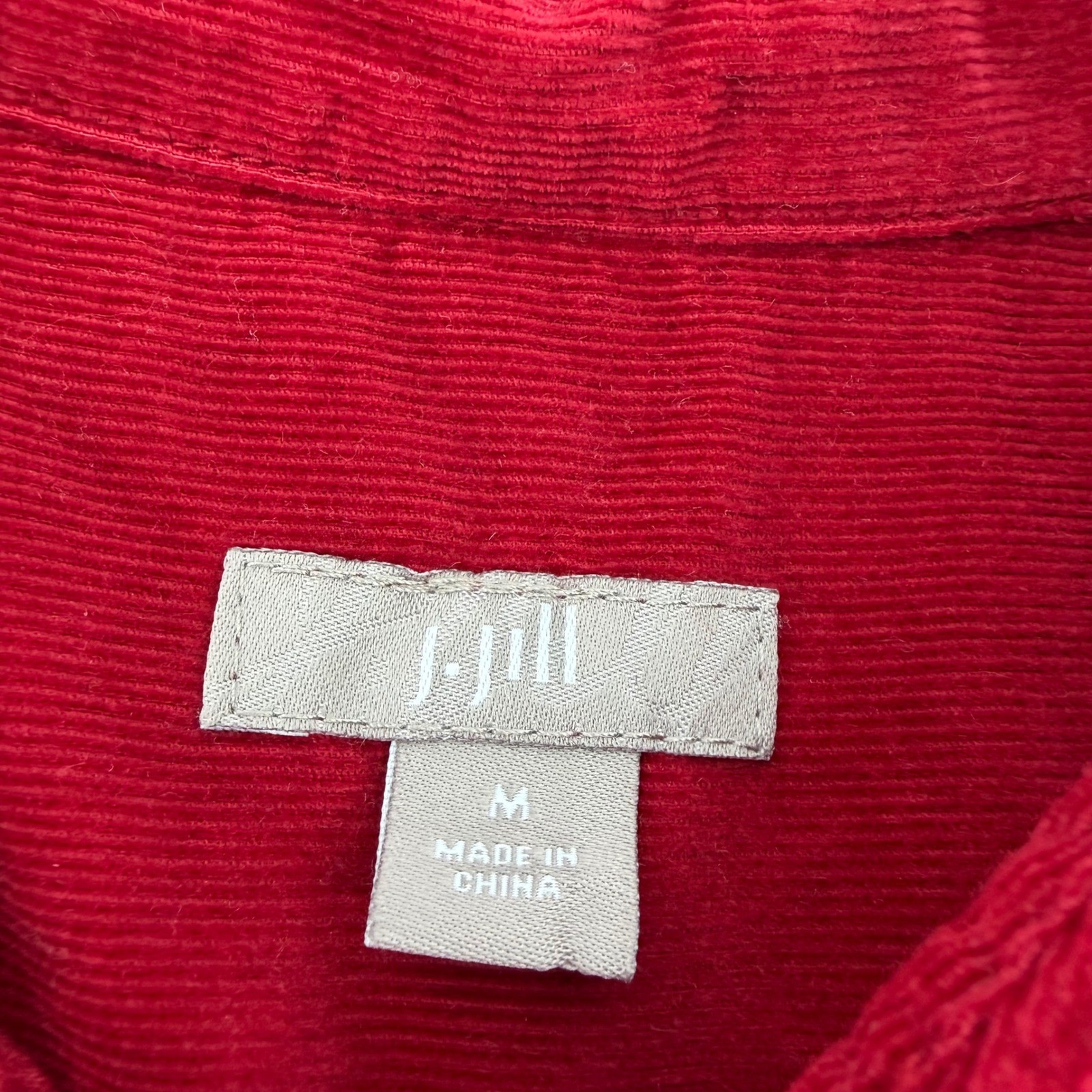 J. Jill Womens Medium Red Corduroy Button Down Tunic Shirt Long Sleeve Solid